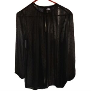 Old Navy Sheer Black Polka Dot  Mesh Thin Lightweight Career Top Flowy